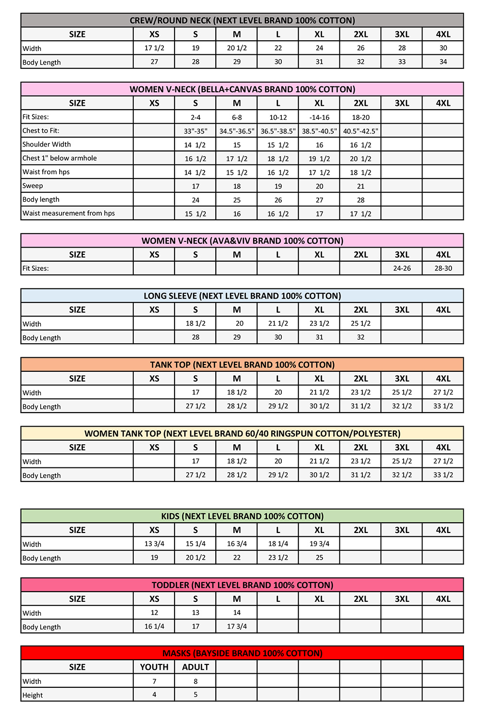 Size Guide – Silky Nutmeg Ganache